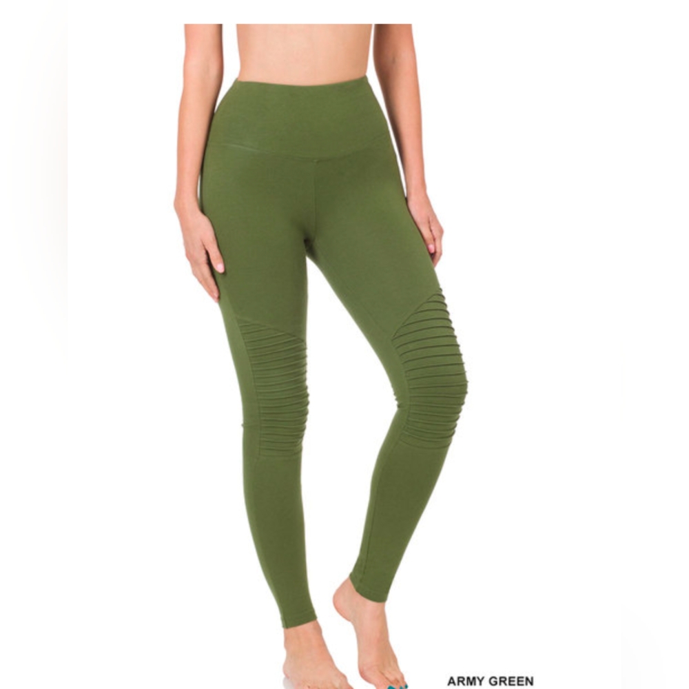 Zenana Cotton Wide Waistband Moto Leggings